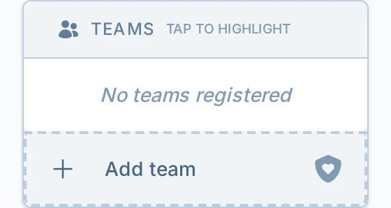 Add team action in bagtoss.love, a cornhole roster management tool