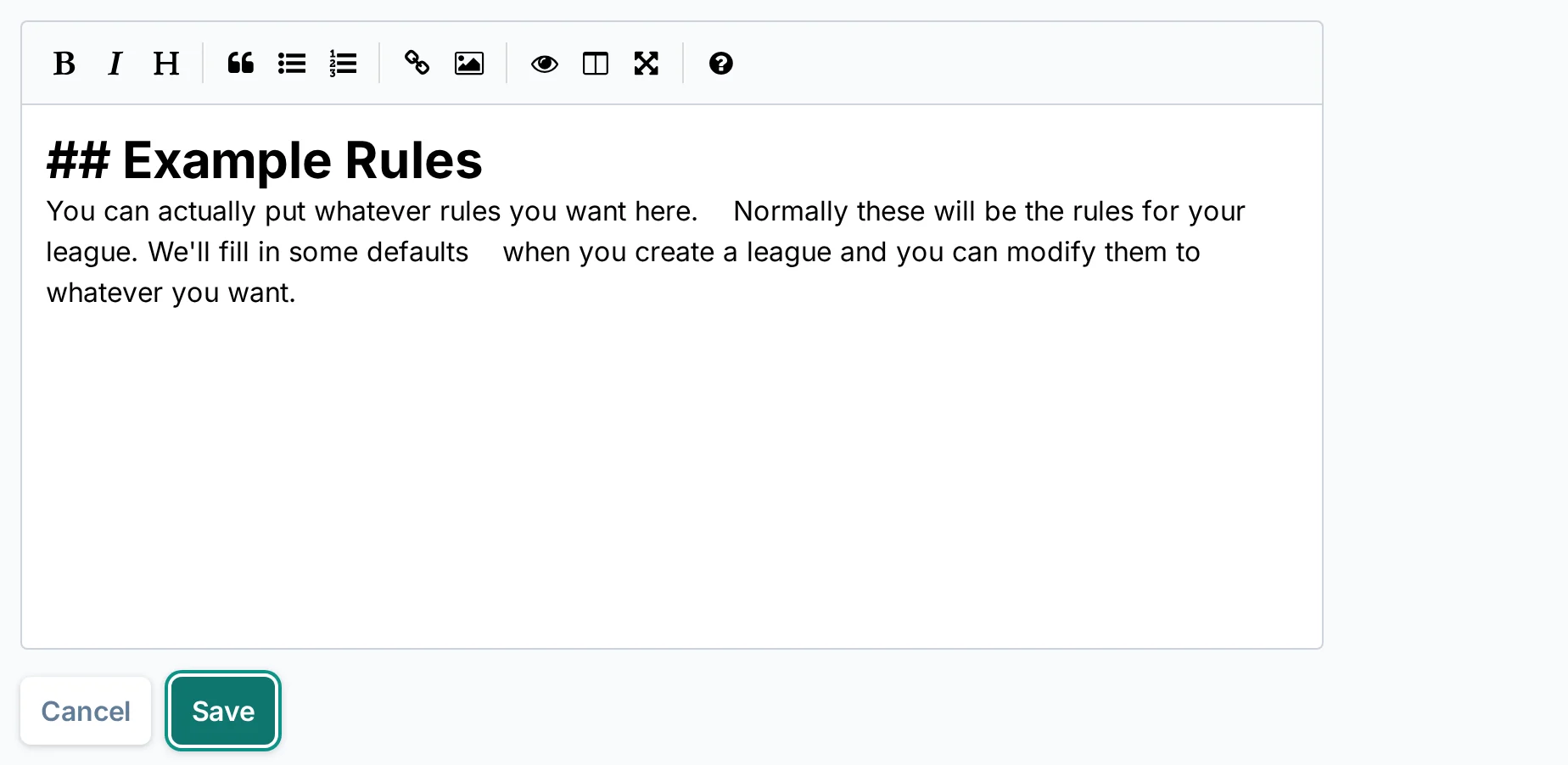 Rules editor in bagtoss.love, a cornhole league management app